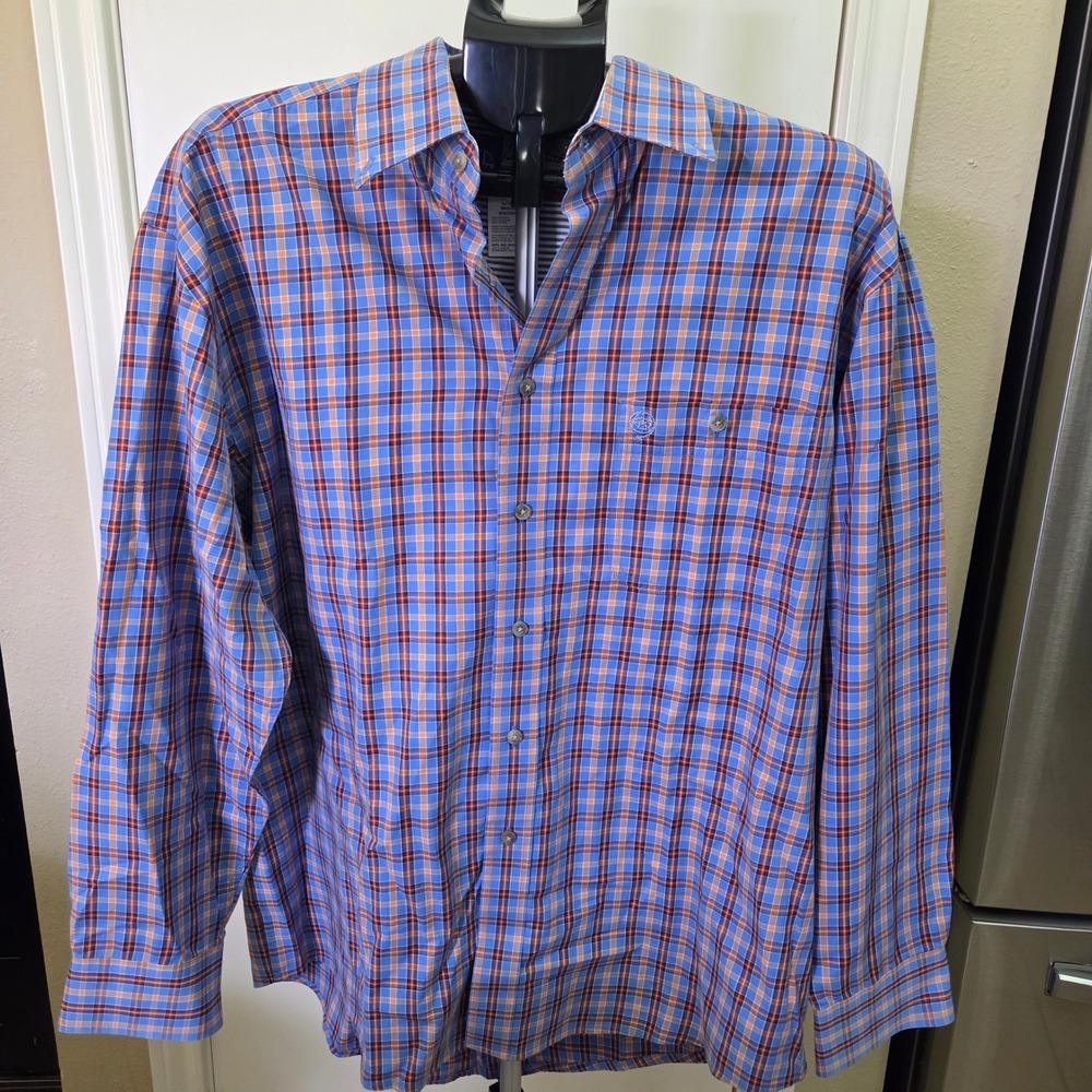 Wrangler George Strait Cowboy Cut Plaid Button Down Shirt Blue Orange MGST87M L
